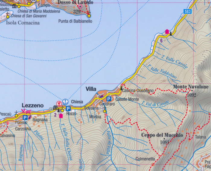 detail Jezero Como (Lake Como) 1:50t turistická mapa TQ