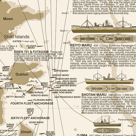 detail Mikronésie: Truk (Chuuk) Lagoon dive map FRANKO´S