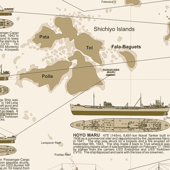 detail Mikronésie: Truk (Chuuk) Lagoon dive map FRANKO´S