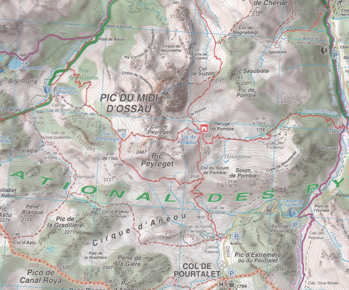 detail #3 Béarn, Aspe, Ossau, Pyrenees NP 1:50t mapa RANDO