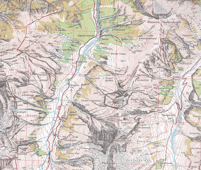 detail Lechtaler Alpen, Parseierspitze 1:25 000, turistická mapa, Alpenverein #3/3