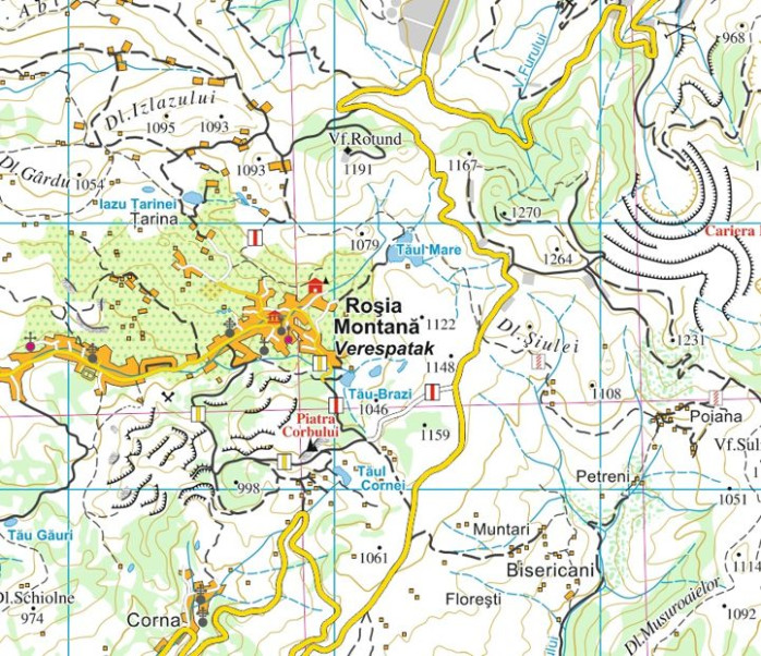 detail Munti Metaliferi 1:60t turistická mapa DIMAP