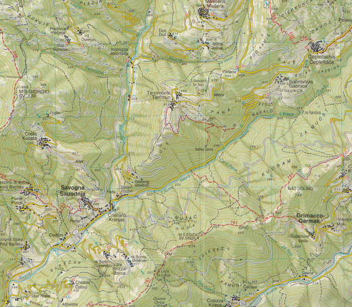 detail Valli del Natisone, Cividale del Friuli 1:25 000 turistická mapa TABACCO #41