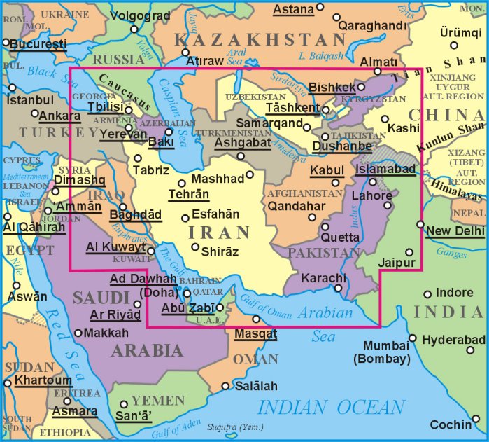 detail Hedvábná Stezka (Silk Road Countries) 1:3m mapa GIZI