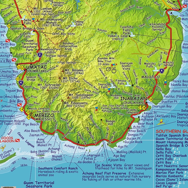 detail Guam 1:94t guide & dive mapa FRANKO´S