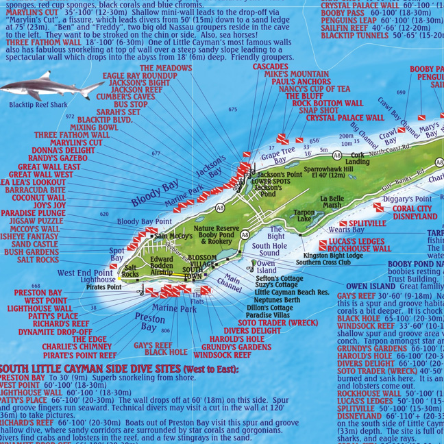 detail Kajmanské ostrovy (Cayman Islands) 1:28t/ 1:90t guide & dive mapa FRANKO´S