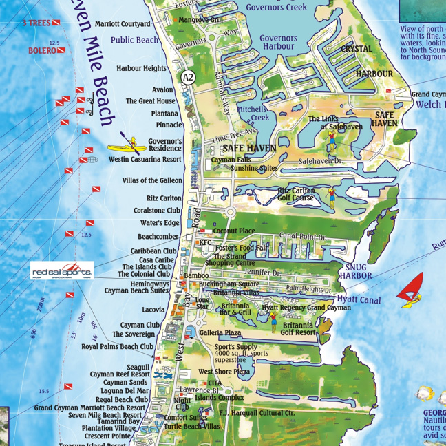 detail Kajmanské ostrovy (Cayman Islands) 1:28t/ 1:90t guide & dive mapa FRANKO´S