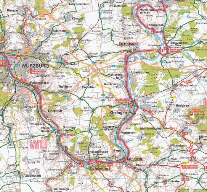 detail RTK 21 Mainfranken / Taubertal 1:150.000 cyklomapa ADFC