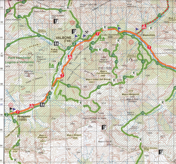 detail Albánie 1:50 000 (2) Tropoja – B. Curri – Valbona