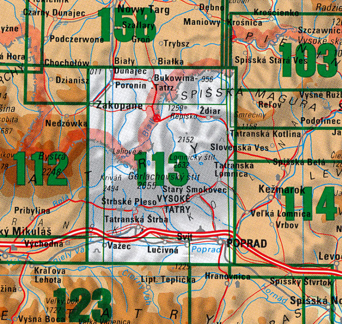 detail Vysoké Tatry 1:50.000 turistická mapa #113 VKÚ