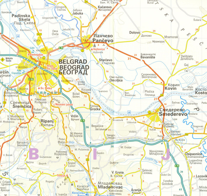 detail Srbsko, Černá Hora, Kosovo (Serbia, Montenegro) 1:385.000 mapa RKH