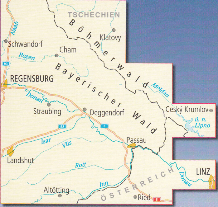detail RTK 23 Bayerischer Wald / Donau 1:150.000 cyklomapa ADFC