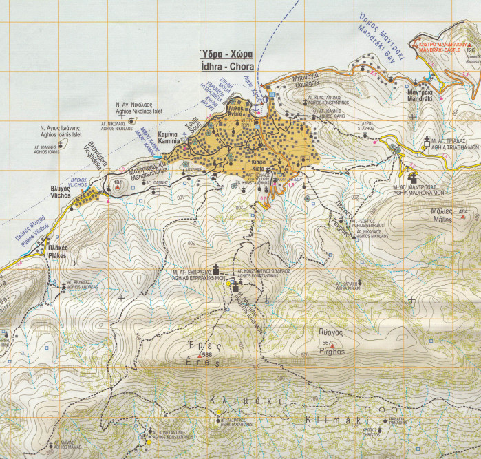 detail Hydra (Řecko) 1:25t, turistická mapa ANAVASI
