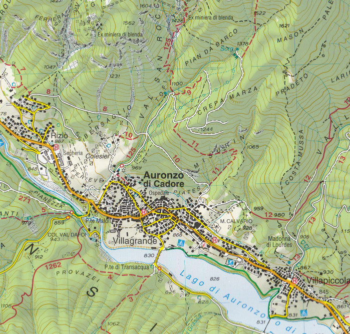 detail Dolomiti di Auronzo, del Comelico 1:25 000 turistická mapa TABACCO #017