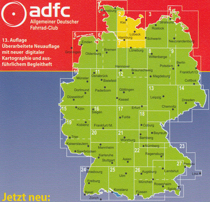 detail RTK 2 Holstein / Hamburg 1:150.000 cyklomapa ADFC