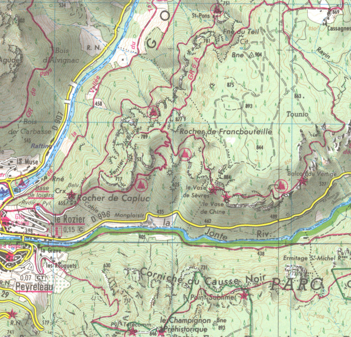detail IGN 2640 OT Gorges du Tarn 1:25t mapa IGN