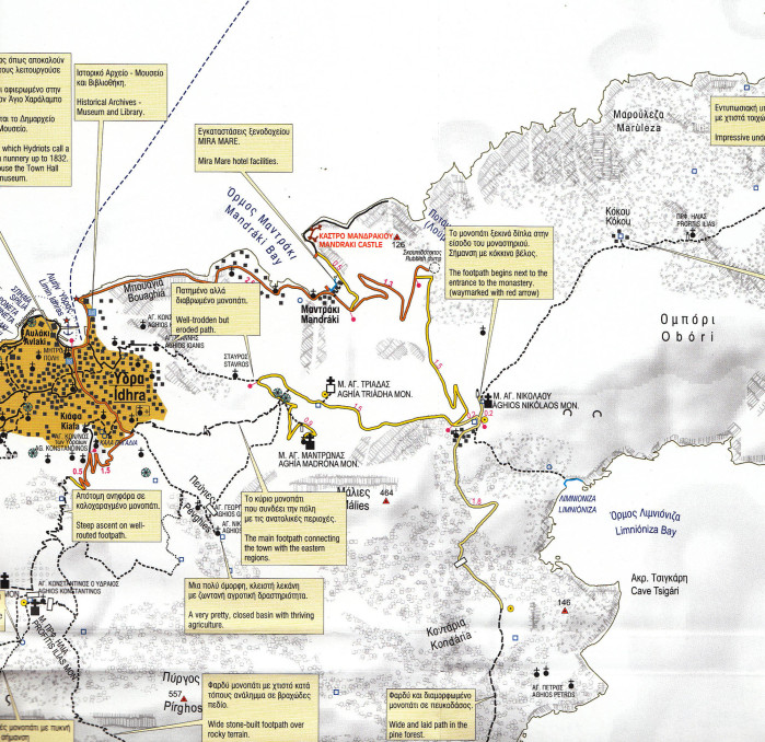 detail Hydra (Řecko) 1:25t, turistická mapa ANAVASI