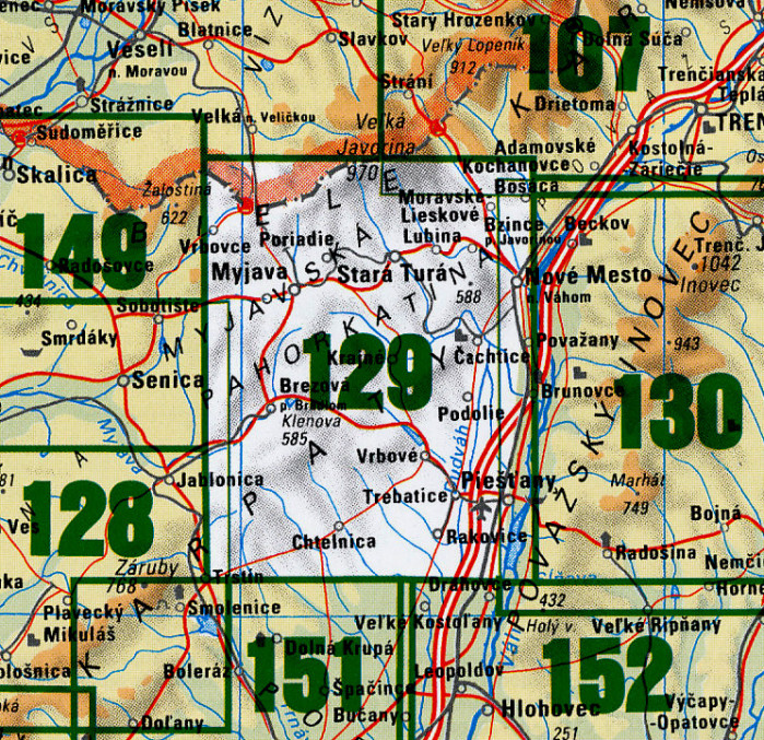 detail Malé Karpaty - Bradlo 1:50.000 turistická mapa #129 VKÚ