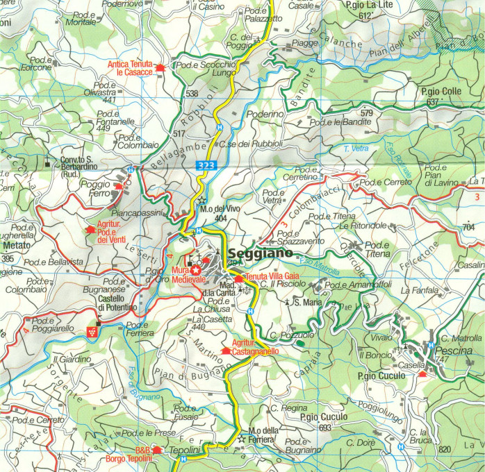 detail Toskánsko - Lago Trasimeno, Area Protetta Val d´Orcia 1:50t mapa #2463 KOMPASS