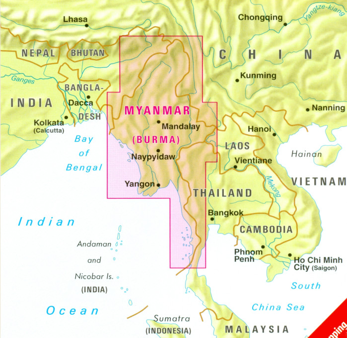 detail Myanmar (Barma)1:1,5m mapa Nelles
