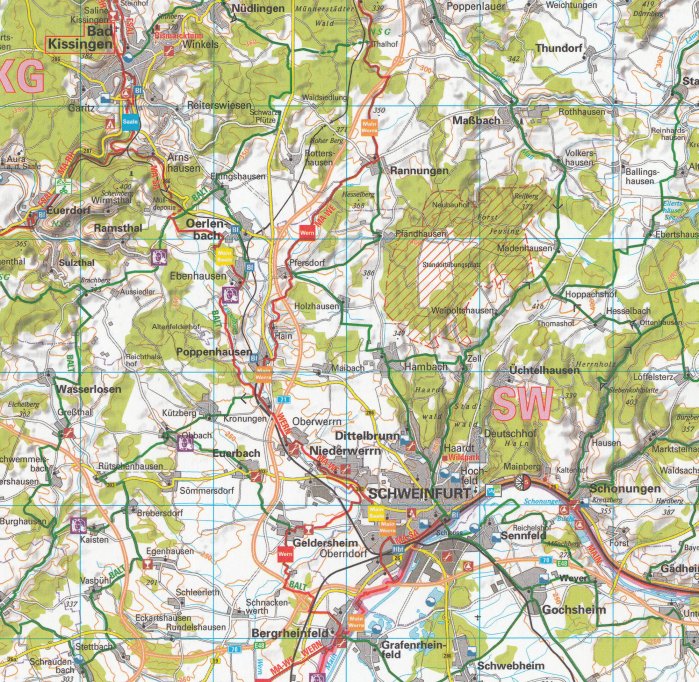detail RTK 17 Thüringer Wald / Rhön 1:150.000 cyklomapa ADFC