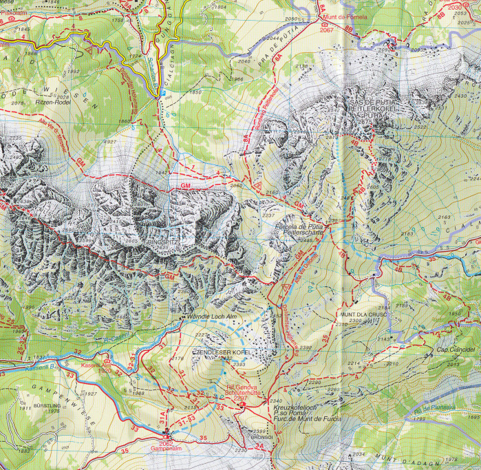 detail Brixen – Villnössertal, Bressanone – Val di Funes1:25 000 tur.mapa TABACCO #30