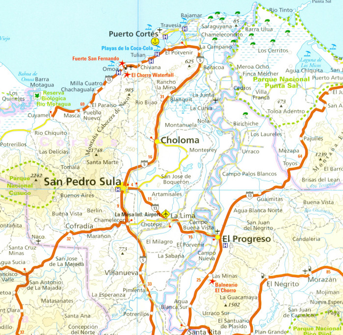 detail Nikaragua (Nicaragua), Honduras & El Salvador 1:650t mapa RKH