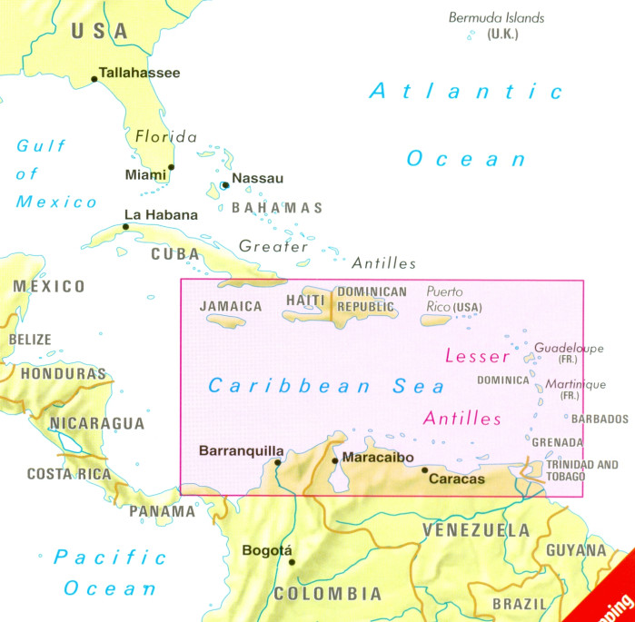 detail Karibské ostrovy (Caribbean Islands) 1:2,5m mapa Nelles