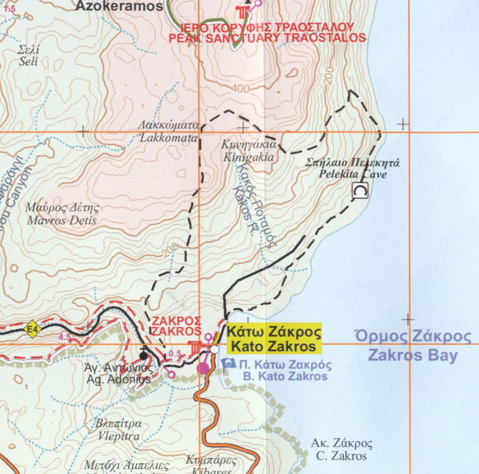 detail Mt. Thriptis, Zakros, Vai (Kréta) 1:50.000, turistická mapa ORAMA #406