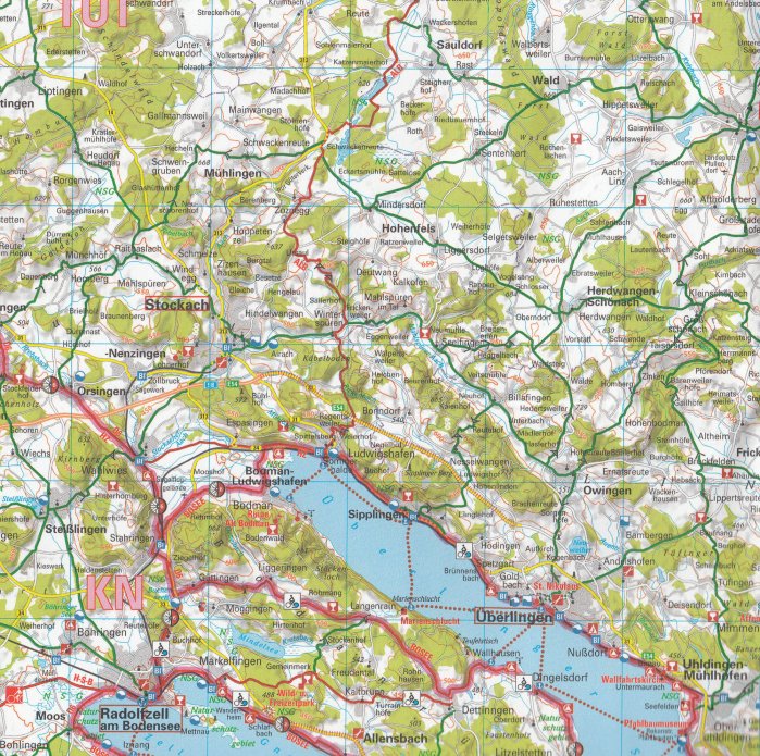 detail RTK 25 Bodensee / Schwäbische Alb 1:150.000 cyklomapa ADFC