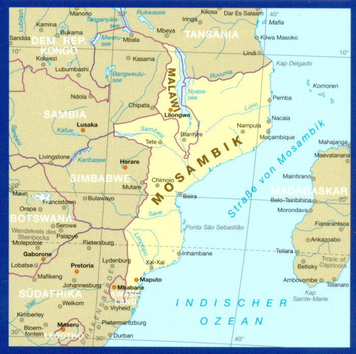 detail Mosambik (Mozambique), Malawi 1:1.200.000 mapa RKH