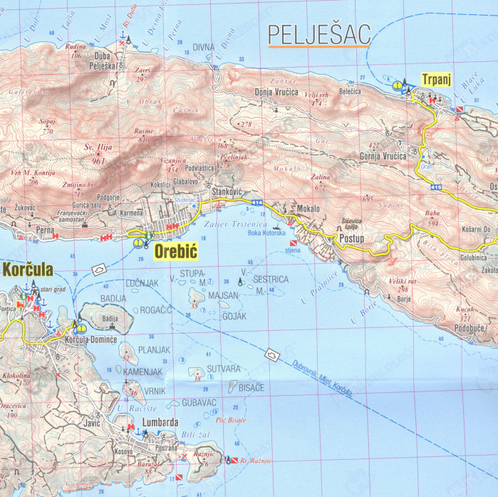 detail Dalmátské pobřeží jih (Pelješac, Lastovo, Mljet, Elafiti, Neretva, Dubrovnik)