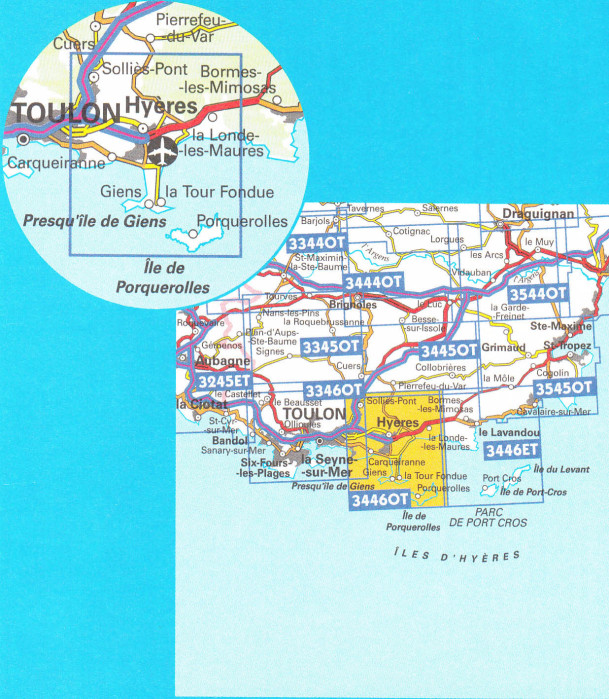 detail IGN 3446 OT Hyéres-Ile de Porquerolles 1:25t mapa IGN