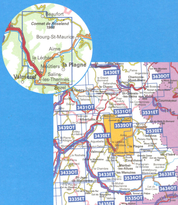 detail IGN 3532 OT Massif de Beaufortain 1:25t mapa IGN
