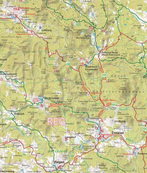 detail RTK 23 Bayerischer Wald / Donau 1:150.000 cyklomapa ADFC
