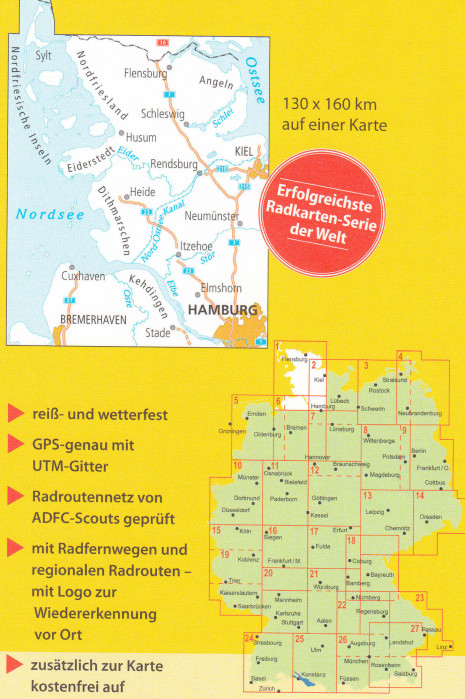 detail RTK 1 Nordfriesland / Schleswig 1:150.000 cyklomapa ADFC