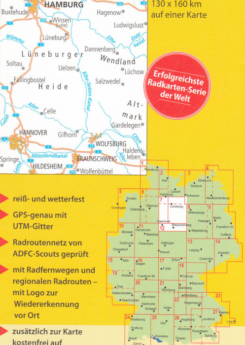 detail RTK 7 Lüneburger Heide / Hannover 1:150.000 cyklomapa ADFC