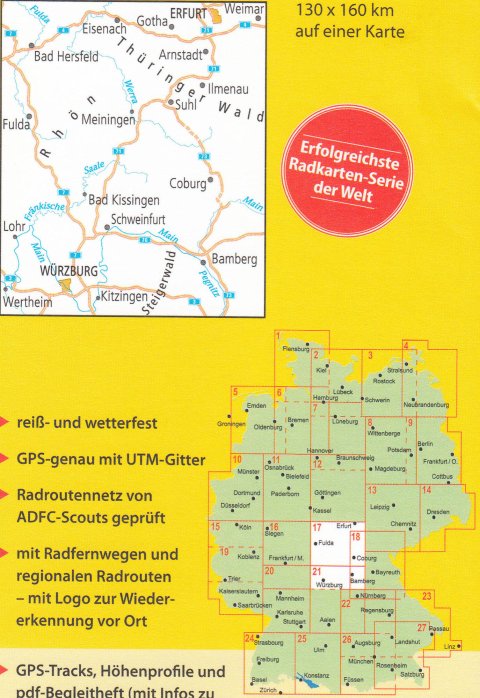 detail RTK 17 Thüringer Wald / Rhön 1:150.000 cyklomapa ADFC