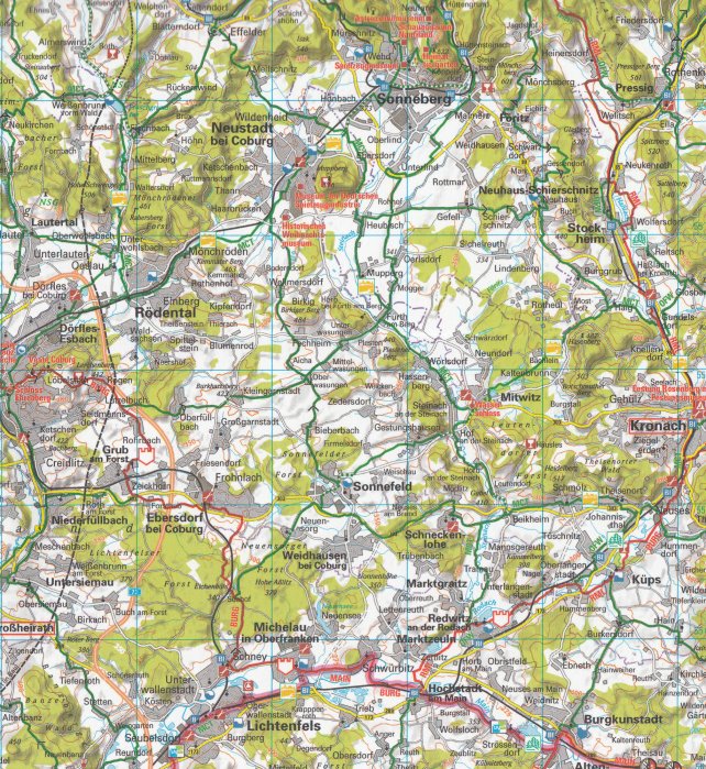 detail RTK 17 Thüringer Wald / Rhön 1:150.000 cyklomapa ADFC