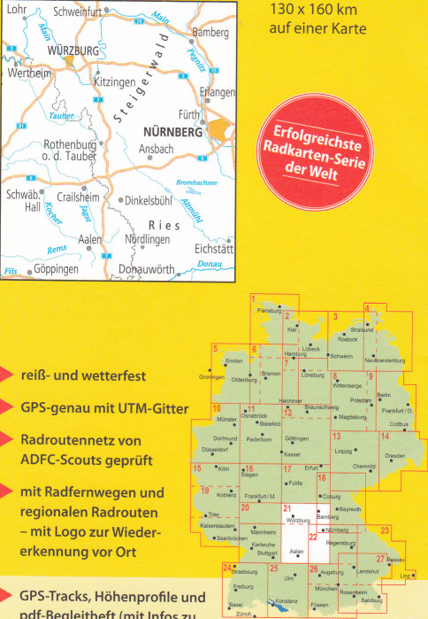 detail RTK 21 Mainfranken / Taubertal 1:150.000 cyklomapa ADFC