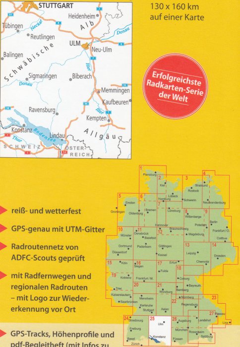 detail RTK 25 Bodensee / Schwäbische Alb 1:150.000 cyklomapa ADFC