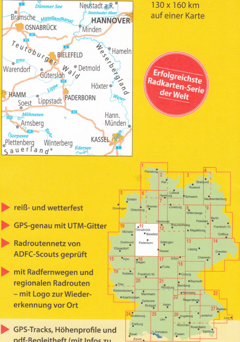 detail RTK 11 Ostwestfalen / Sauerland 1:150.000 cyklomapa ADFC
