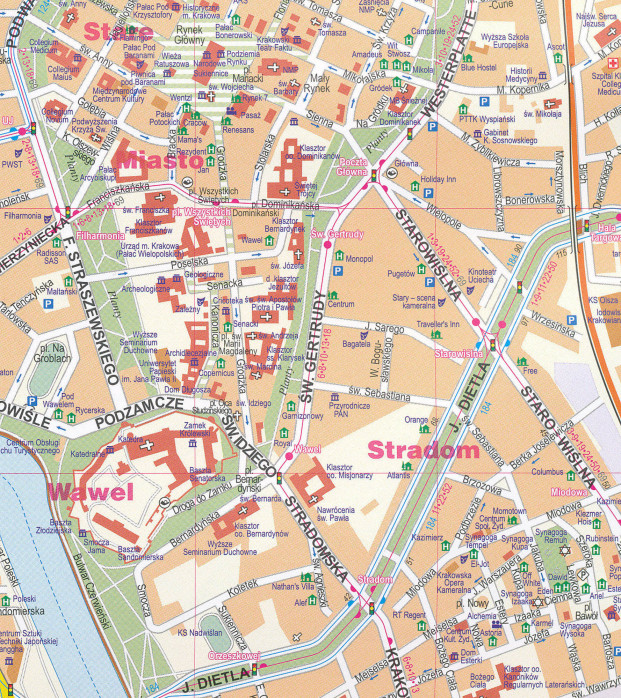detail Krakow (Kraków & Wieliczka) 1:22t plán města papír ExpressMap