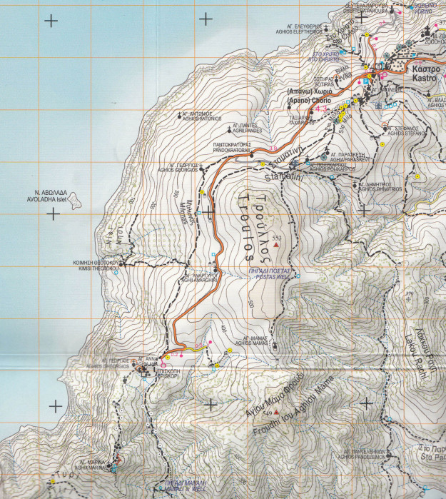 detail Sikinos (Řecko) 1:25t, turistická mapa ANAVASI