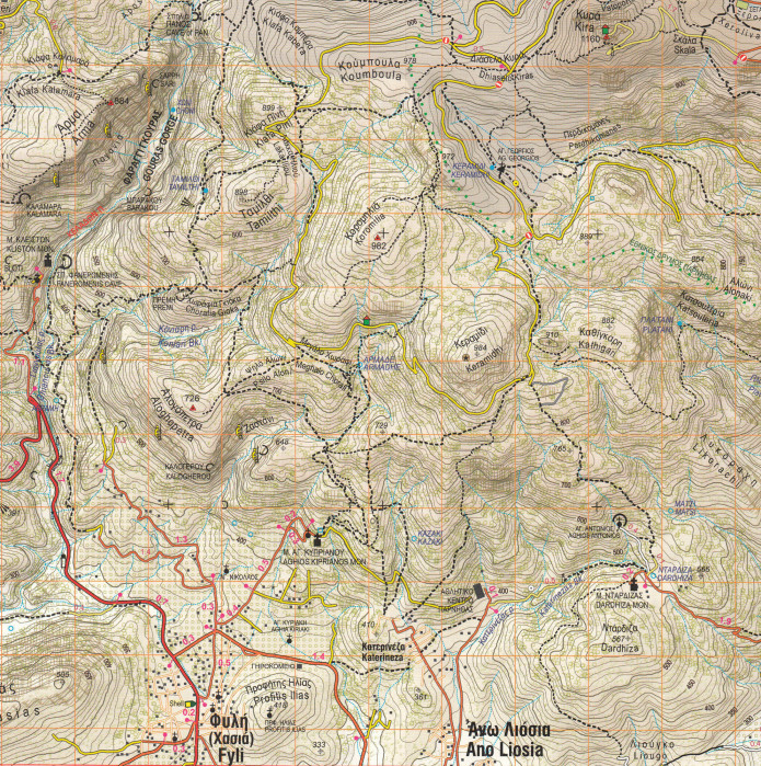 detail Parnitha (Řecko) 1:25t, turistická mapa ANAVASI