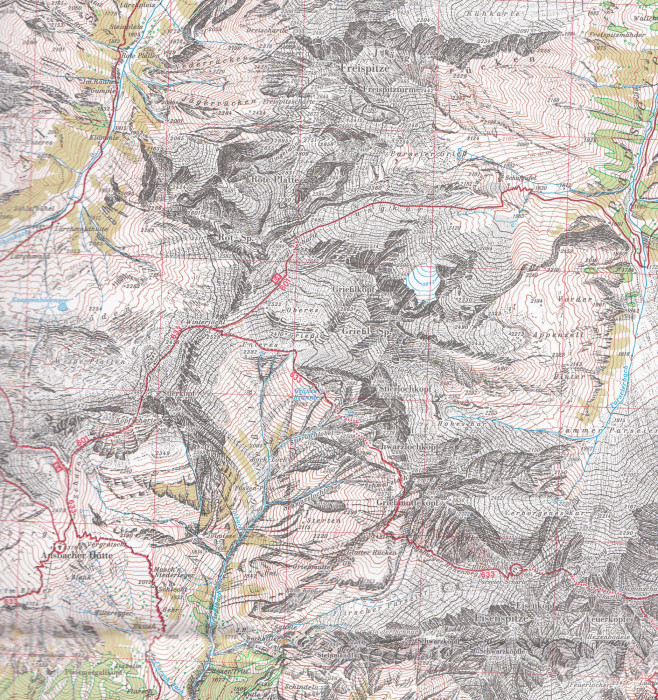 detail Lechtaler Alpen, Parseierspitze 1:25 000, turistická mapa, Alpenverein #3/3