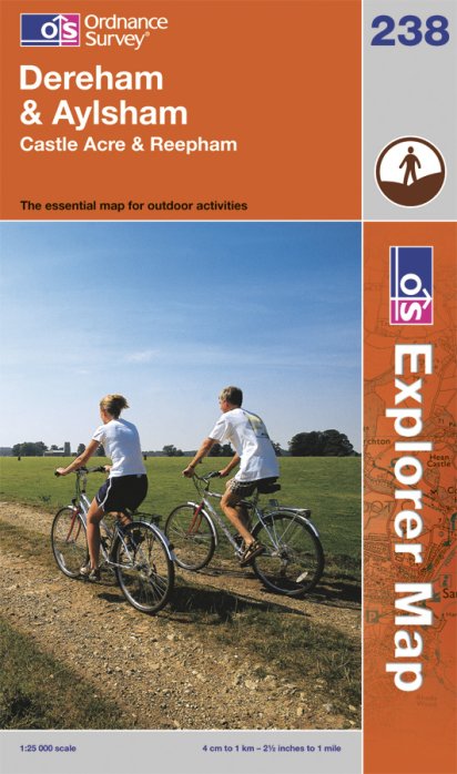 detail Dereham / Aylesham / Castle Acre / Reepham 1:25.000 turistická mapa OS #238