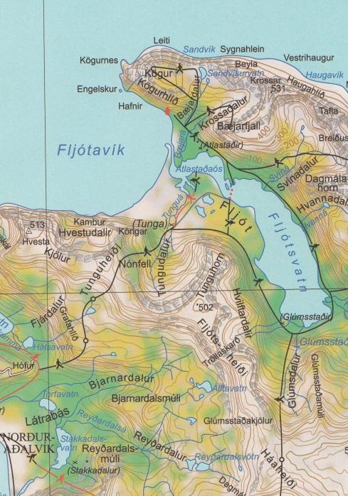 detail Hornstrandir (Island) 1:100t mapa FERDAKORT