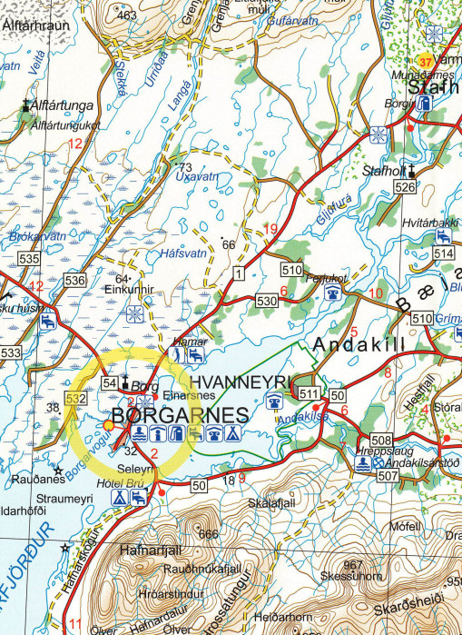 detail Snaefellsness, Borgarfjordur (Island) 1:200t mapa FERDAKORT