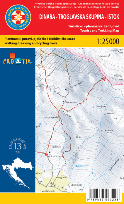 Dinara východ 1:25.000 turistická mapa HGSS